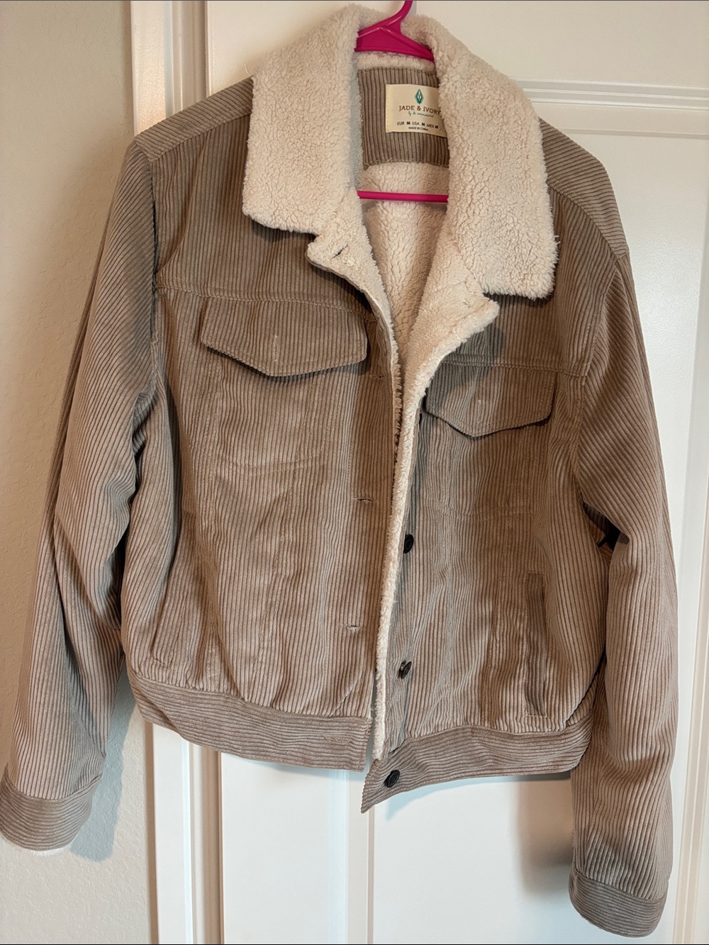 Jade & Deer Women's Beige Corduroy Sherpa Jacket